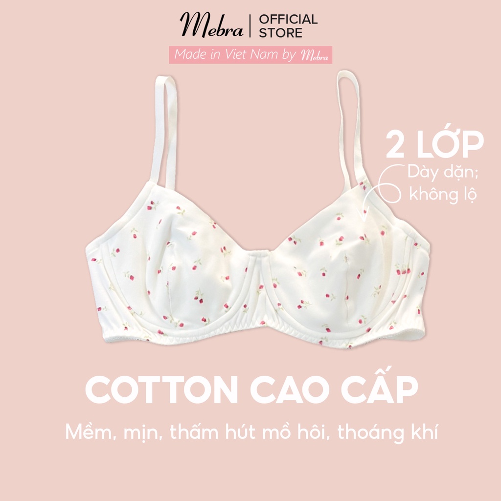 [LIMITED] Set đồ lót không đệm có gọng nâng ngực cotton wafle cao cấp hoạ tiết cherry trẻ trung cao cấp Mebra S008