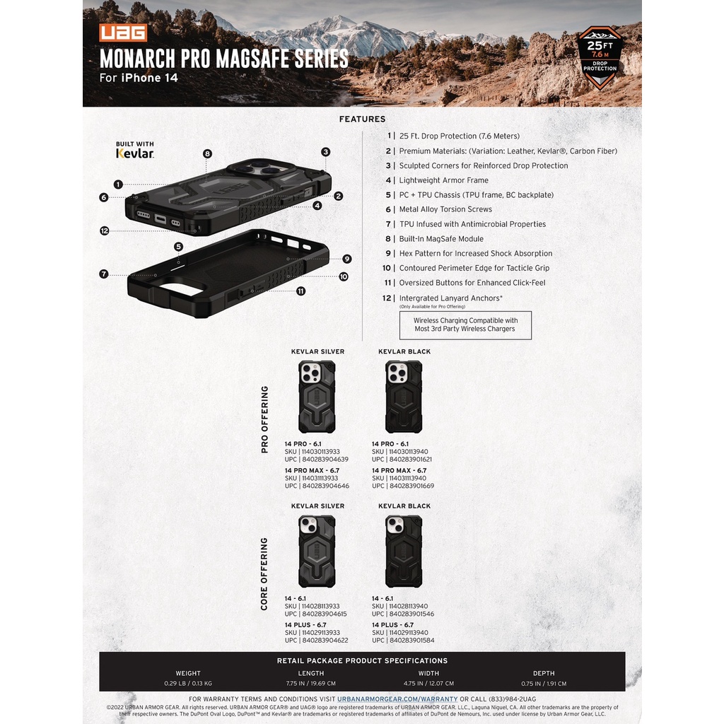 UAG Ốp Điện Thoại Chống Vỡ In Hình Monarch Kevlar Cho Samsung Galaxy s23 ultra 5g s23 + plus