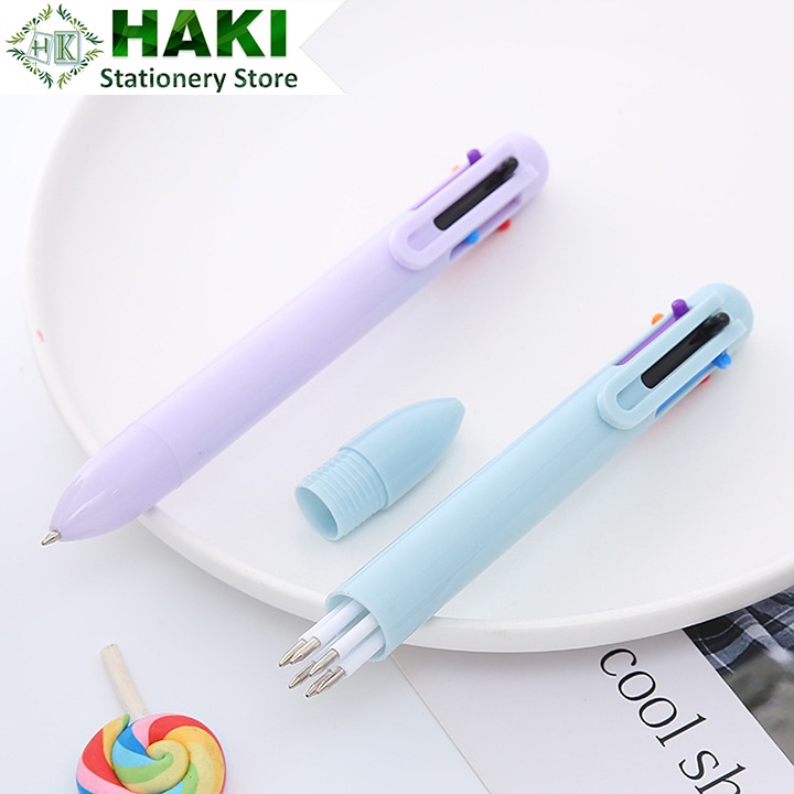 Bút bi 6 ngòi màu macaron HAKI, bút bi nước mực gel nhiều màu ngòi 0.5mm dễ thương B40