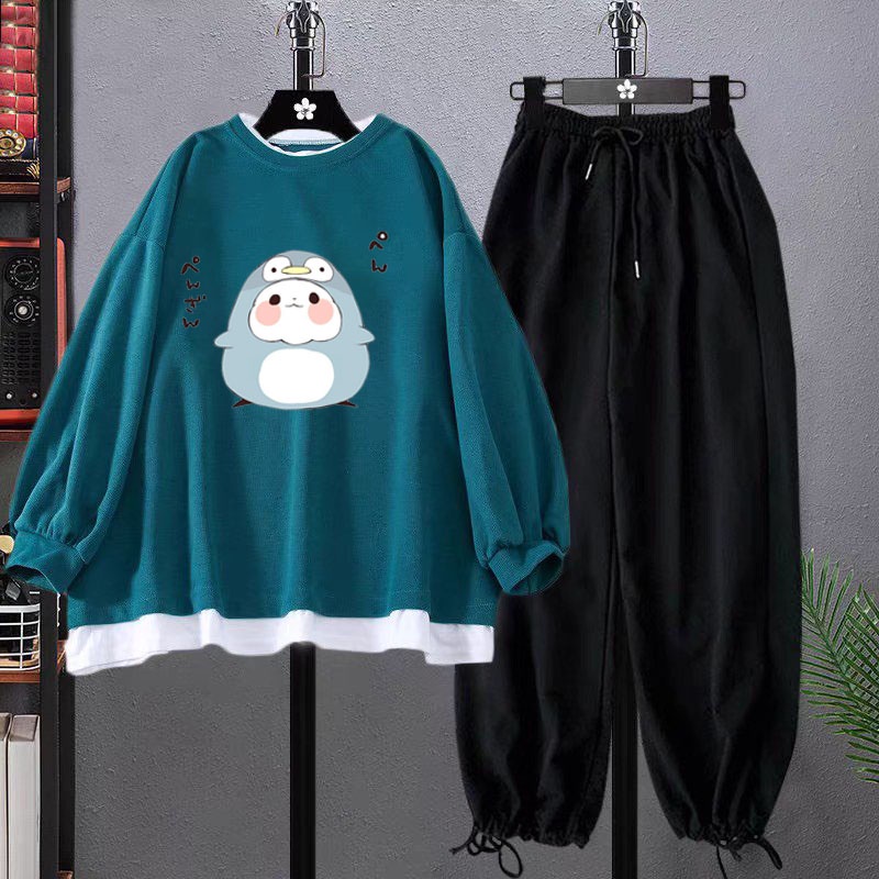 Sét bộ áo nỉ cotton Chim cách cụt + quần bom chun, Sét bộ mặc ở nhà, Áo hoodie nam nữ thiết kế thời trang - AD