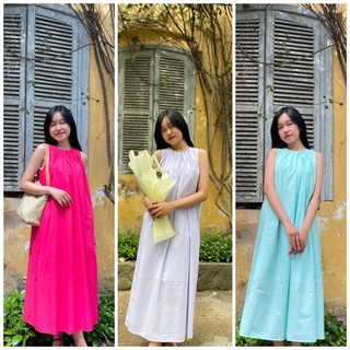 Đầm midi dáng suông dập ly hàn quốc 2 lớp