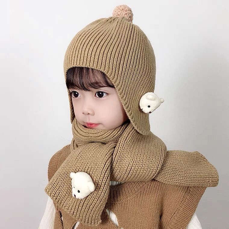 Nón Len Kèm Khăn Choàng Cổ Phong Cách Hàn Quốc Dành Cho Bé