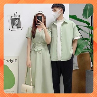 💕HOT Có BIGSIZE nữ 80kg nam 100kg 💕 Áo váy đôi nam nữ xanh mint hot trend