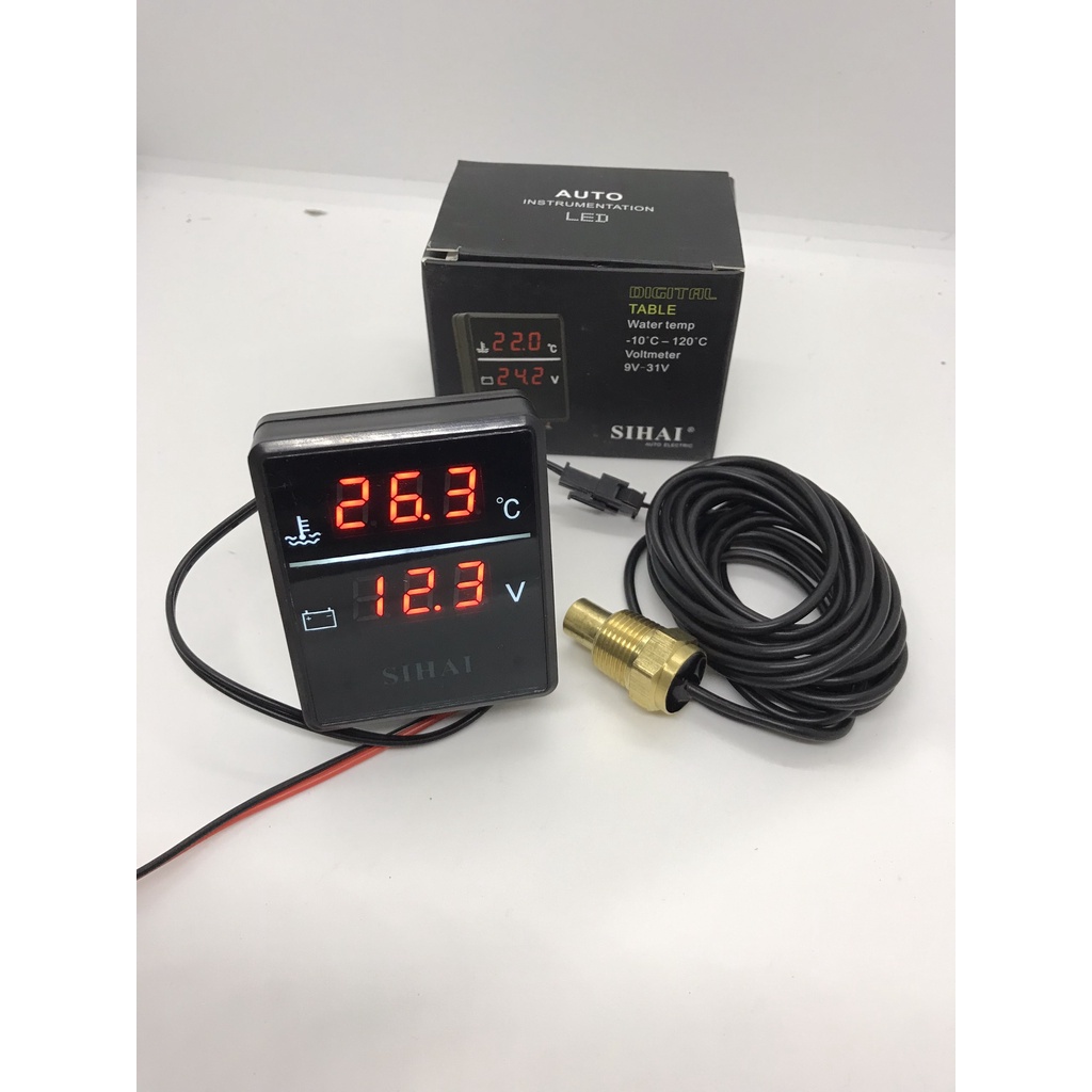 Đồng hồ báo nhiệt độ nước động cơ và báo điện bình acquy SIHAI cao cấp loại vuông