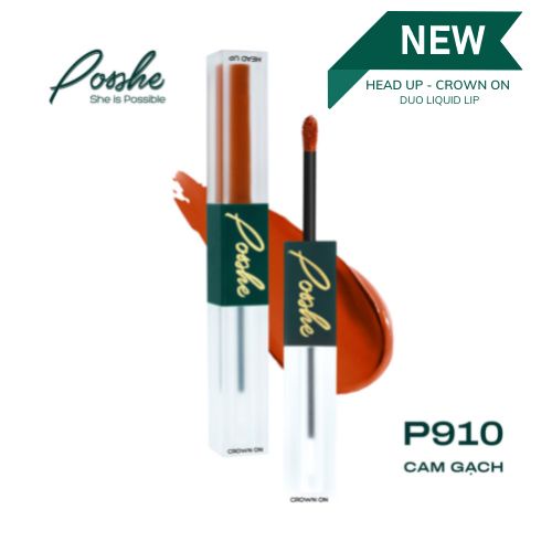 Son Siêu Lì 2 Đầu POSSHE P910 - Cam Gạch Siêu Lì Siêu Sang