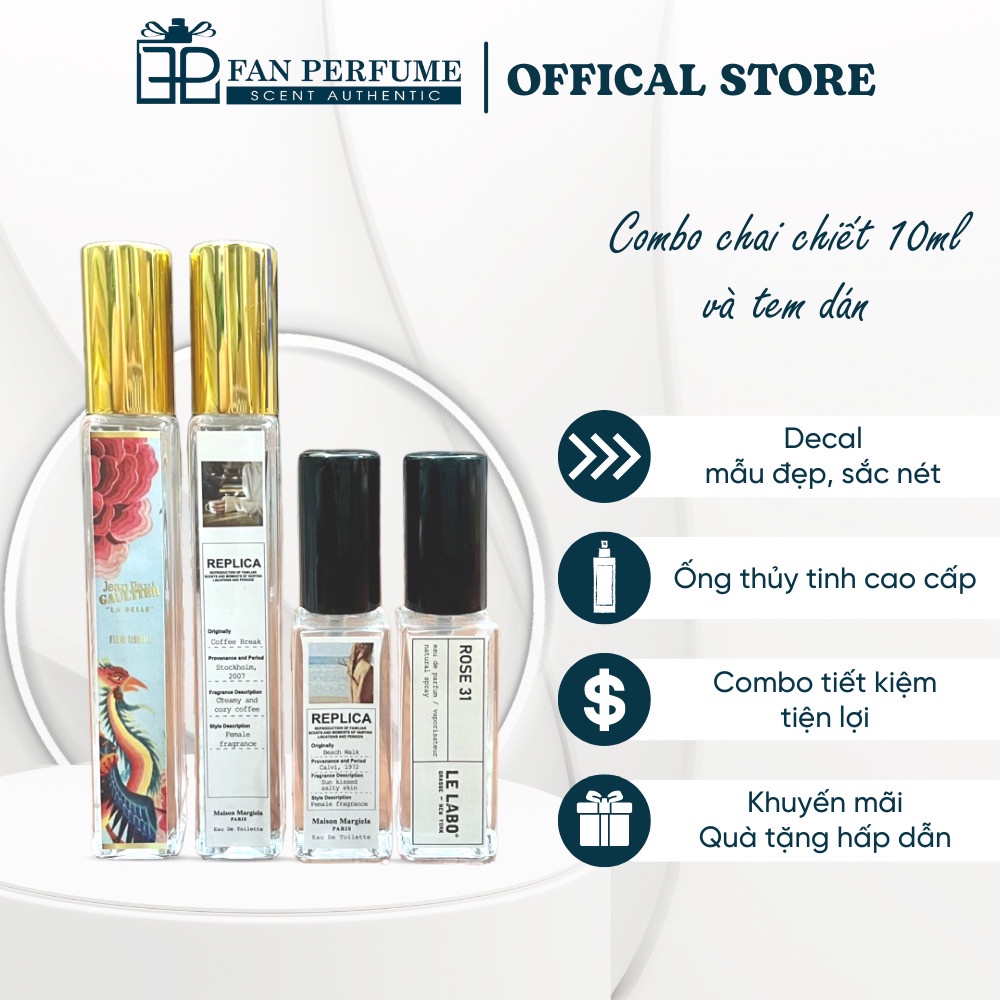 Combo chai chiết 10ml, 5ml và tem dán⚡SALE SỐC⚡Lọ chiết nước hoa thủy tinh trụ vuông dài và tem dán bất kì (ib để chọn)