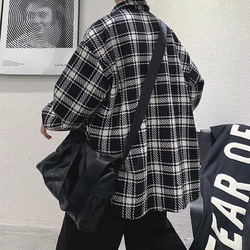 Áo Khoác Nam Dáng Rộng Họa Tiết Caro Phong Cách Hàn Quốc Trẻ Trung