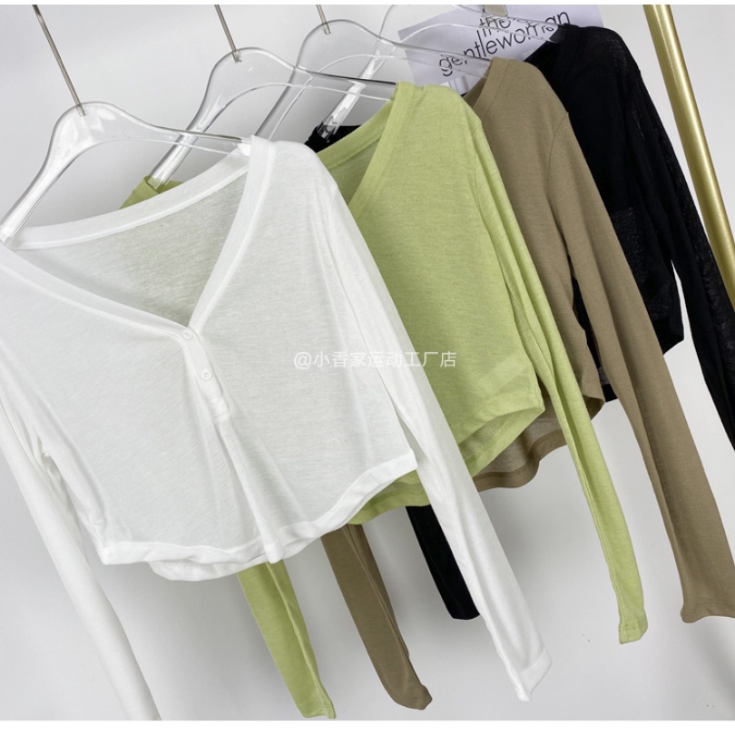 Áo thun thể thao thiết kế tay dài cổ chữ V siêu nhẹ thiết kế quyến rũ thời trang