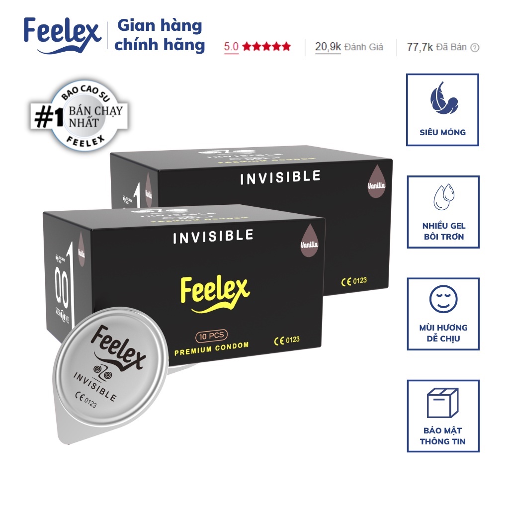 Combo 2 Hộp bao cao su Feelex Invisible hộp 10 bcs- olo_store