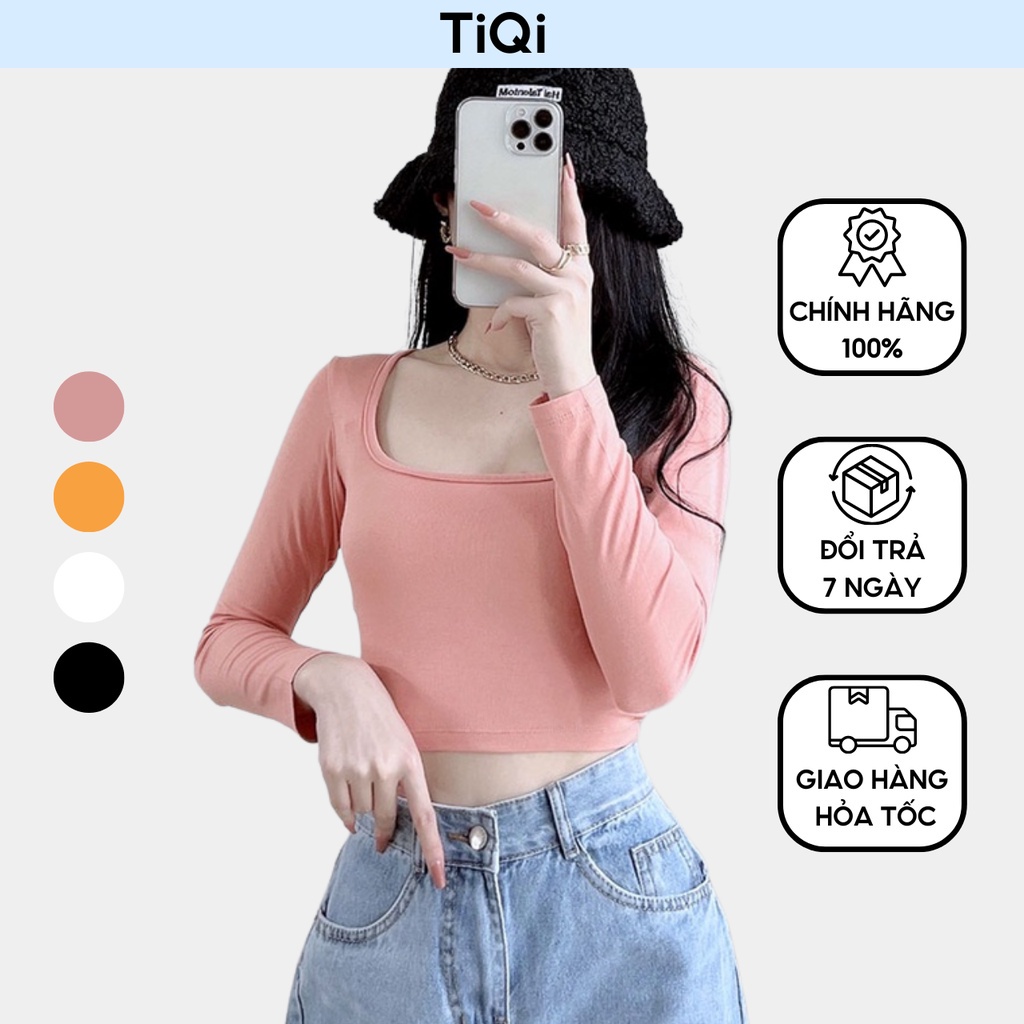 Áo croptop thun cotton tay dài cổ vuông nhiều màu TiQi Jeans A101