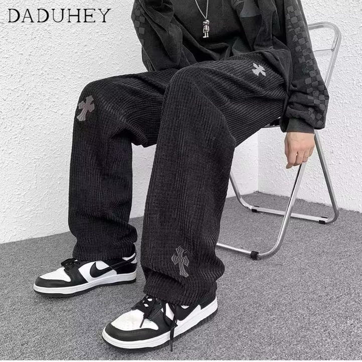 DaDuHey Men's Autumn Hongkong Style Retro Trendy Straight Pants Ins Fashion Brand High Street Handsome All-Matching Casual Pants