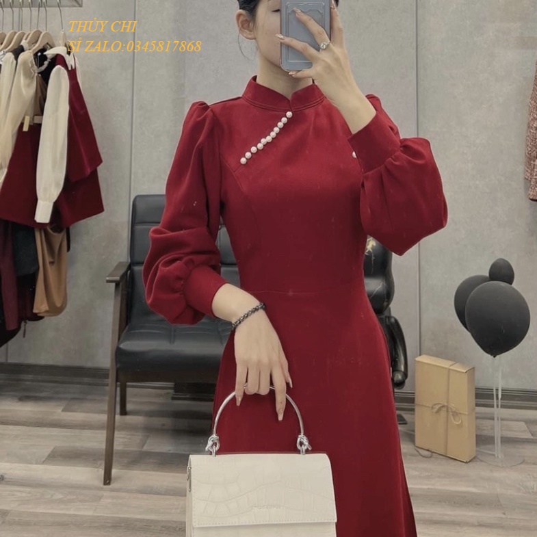Áo Dài Tuyết Mưa Tay Phồng Đính Cúc Trai,ÁO DÀI cách tân cao cấp hàng thiết kế may đo theo số đo của