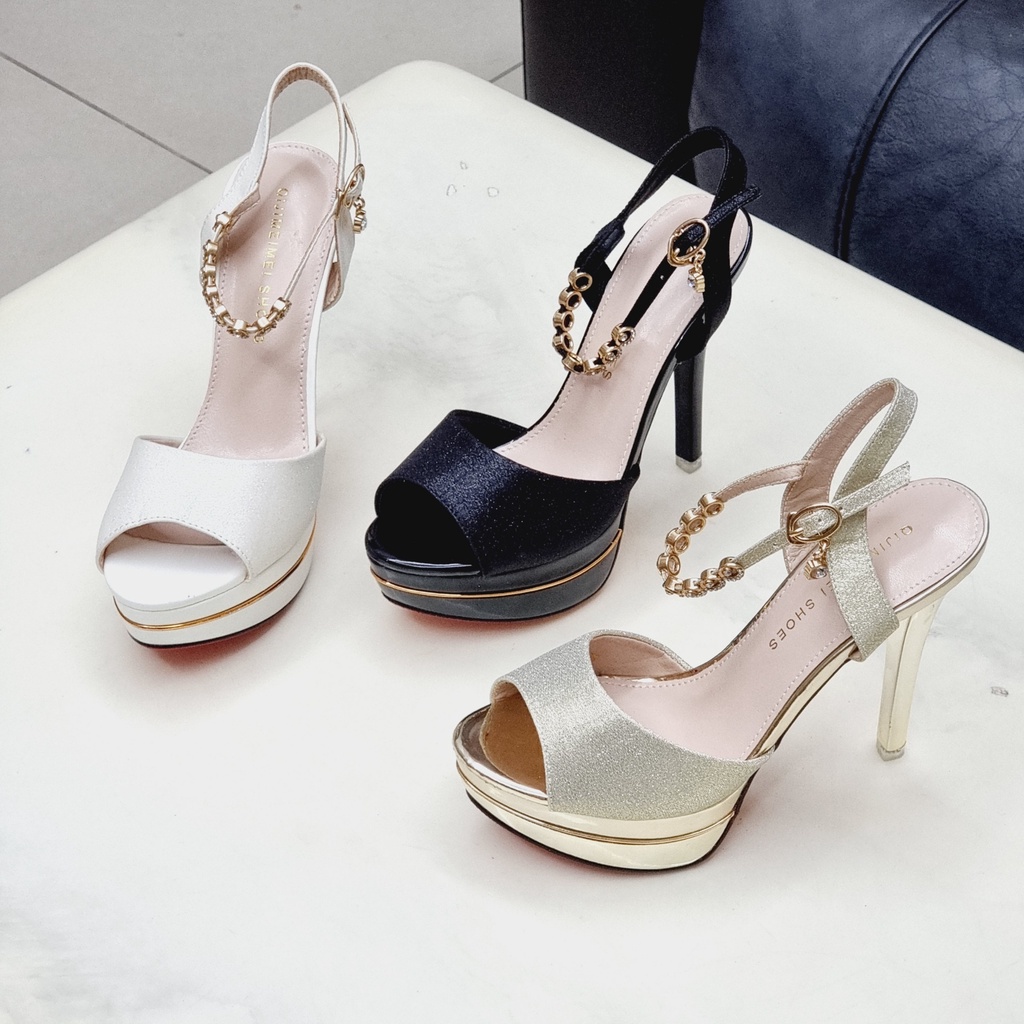 Giày Sandal Cao Gót 15 Phân Đế Đúp Kép 💥 Ảnh Thật 💥 Giày Cô Dâu Đi Tiệc Nhập Khẩu Quảng Châu 208-A25