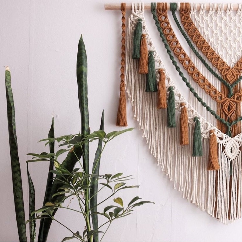 Thảm treo tường/tranh treo tường/rèm treo tường macrame phối màu trang trí 90x80cm