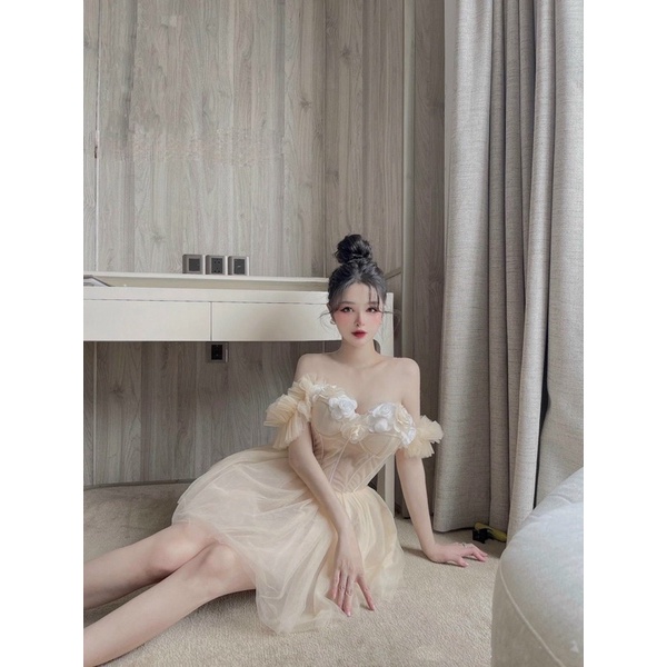 Đầm xoè form ngắn mini TRIPBLE T DRESS dây nhún kết hoa nổi sang trọng -MS428V