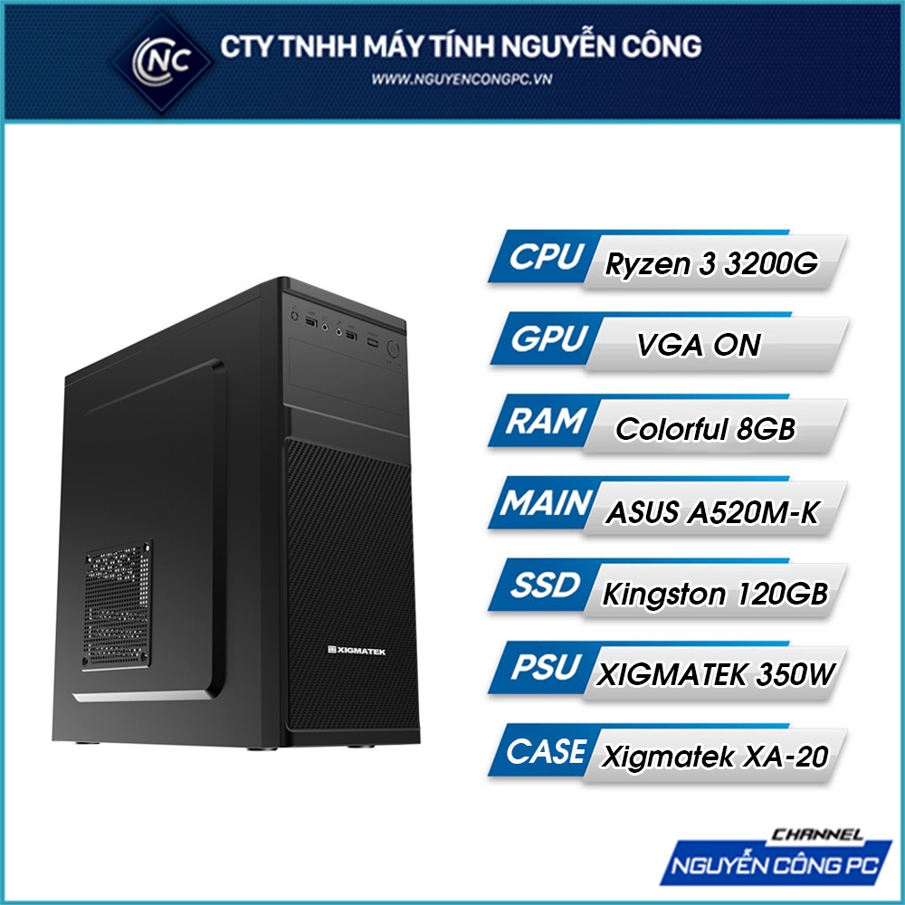 Bộ máy tính PC văn phòng, học tập, làm việc online, AMD/ A520 + Ryzen 3 3200G + 8gb ram Mới 100% Bảo hành 3 năm