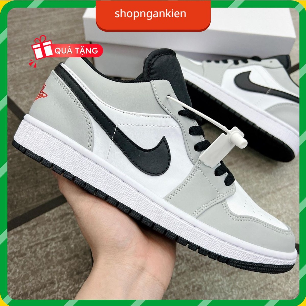 Giày thể thao Jordan cổ thấp xám tro vạch đen nam nữ, Giày Jordan cổ thấp xám chỉ đỏ, Giày JD 1 Low