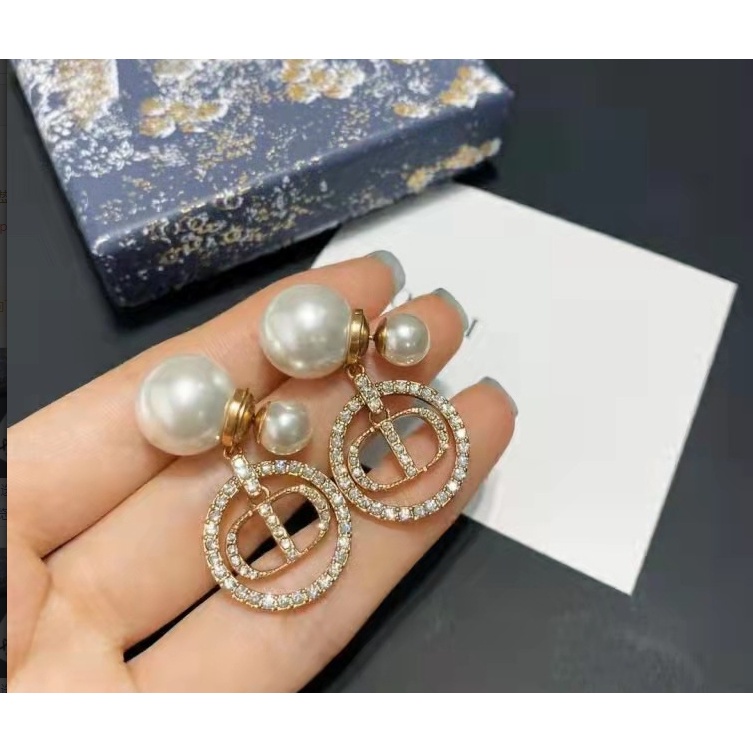 Bông Tai Đính Ngọc Trai Kim Cương Chữ Thời Trang Cổ Điển Dành Cho Nữ