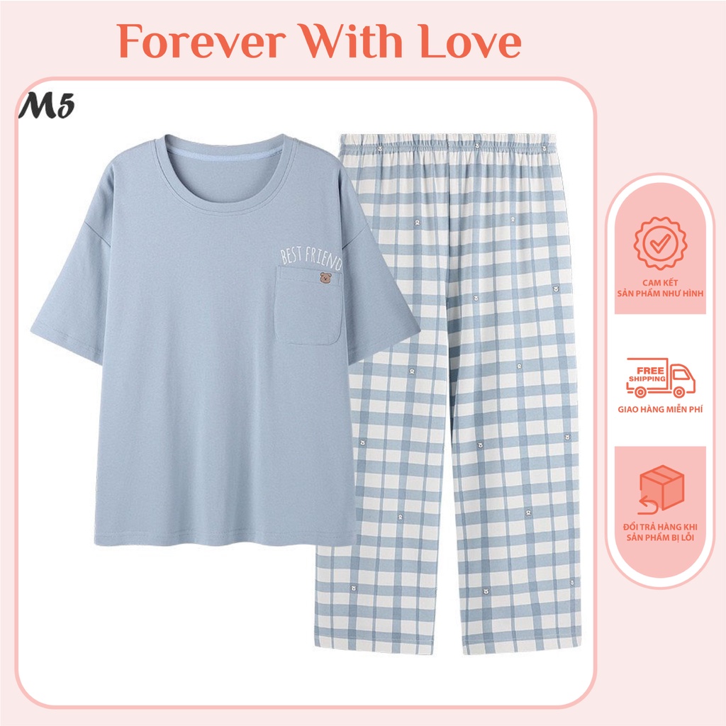 Đồ Bộ Lửng Nữ Mặc Nhà, Bộ Ngủ Cotton Mát Thời Trang Forever With Love M01