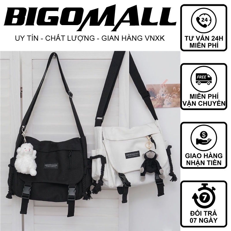 Túi Đeo Chéo Logo Chữ BIGOMALL - Túi Đeo Chéo Nam Nữ Unisex 2 Màu Đen, Trắng Đi Học, Đi chơi, Dạo Phố Hot Hit