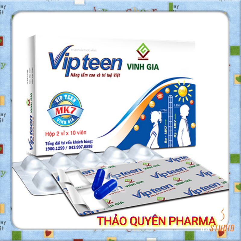 (Chính Hãng) Vipteen- Bổ sung Calci và các dưỡng chất thiết yếu, tăng chiều cao cho trẻ , ngừa còi xương- Hộp 20 viên