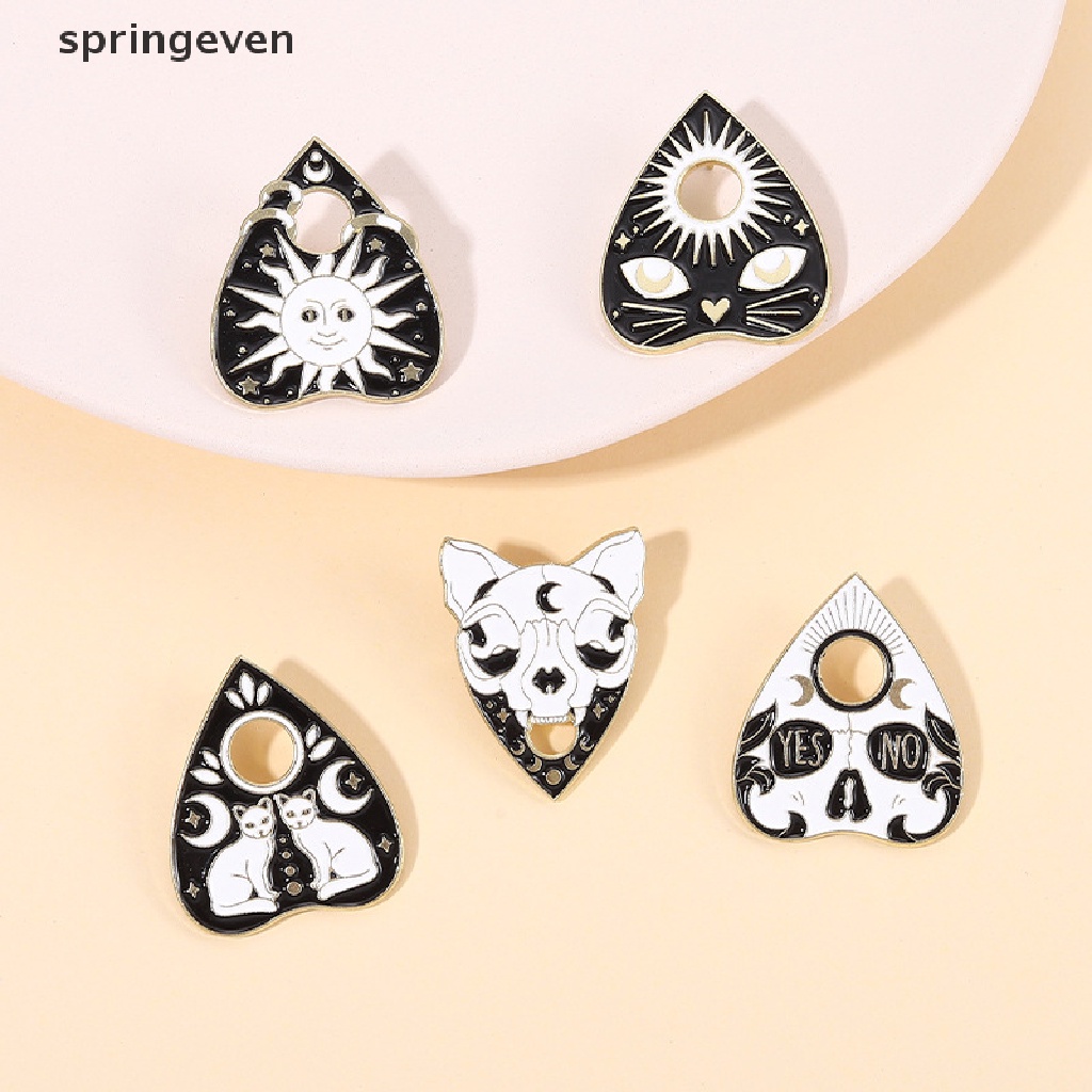 Ghim Cài Áo Hình Phù Thủy Mặt Trăng / Mèo Ouija Trái Tim Màu Đen Phong Cách Gothic Punk Cho Trẻ Em