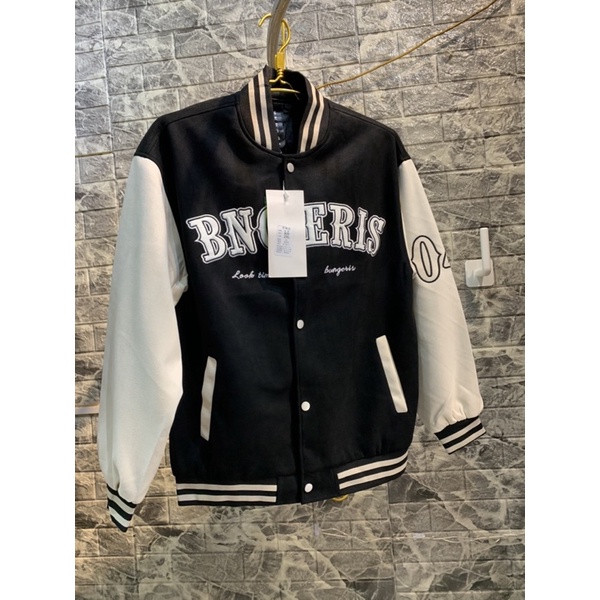 Áo khoác Bomber da lộn trần bông phối tay da unisex nam nữ QCCC