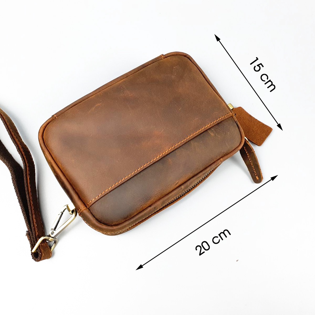 Túi đeo chéo nam kết hợp Clutch cầm tay da bò thật TD118LEA  - 100% da bò thật, BH 3 năm