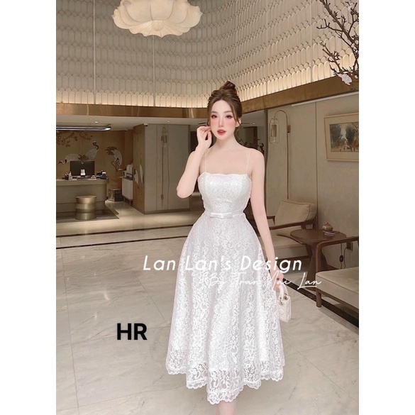 Đầm 2 dây ren eo nhấn nơ