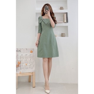 váy nhung tăm cổ nơ lệch