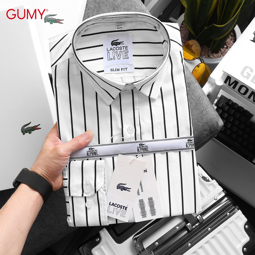 Áo Sơ Mi Nam Sọc Trắng Đen Tay Dài GUMY ASM109 Công Sở Đẹp dáng ôm, vải chéo không nhăn, thấm hút mồ hôi tốt