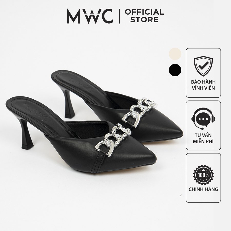 Giày Sục Cao Gót MWC 4351 - Sục Cao Gót Phối Khóa Thanh Lịch Gót Nhọn 5cm Cách Điệu Thời Trang