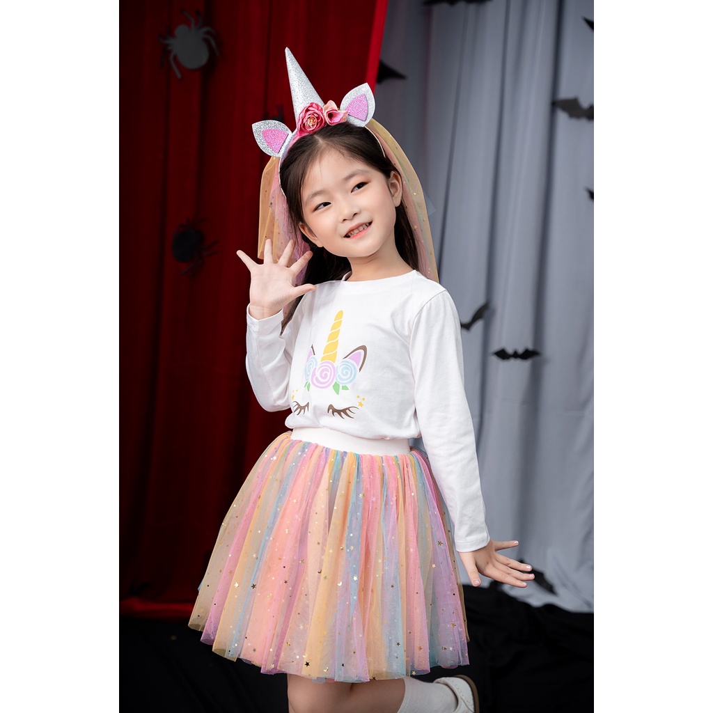 Set hoá trang bé gái ILABY unicorn kèm bờm chất liệu cotton phối tutu