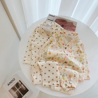 Bộ đồ mặc nhà dài tay pijama cho bé trai bé gái chất xô Muslin mềm, nhẹ, thoáng