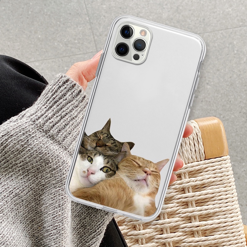 Ốp lưng iphone mèo tự sướng vuông trong suốt bảo vệ cam 6/6splus/7/7plus/8/8plus/x/xr/xs/11/12/13/14/pro/max/plus/promax