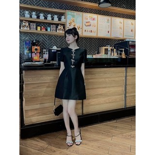 Đầm xoè đính nơ ngực cutout