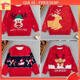 Áo len Noel bé trai và bé gái, Áo len tuần lộc cho bé 3-8 tuổi hình nhân vật giáng sinh ngộ nghĩnh đanh sợi không bai xù