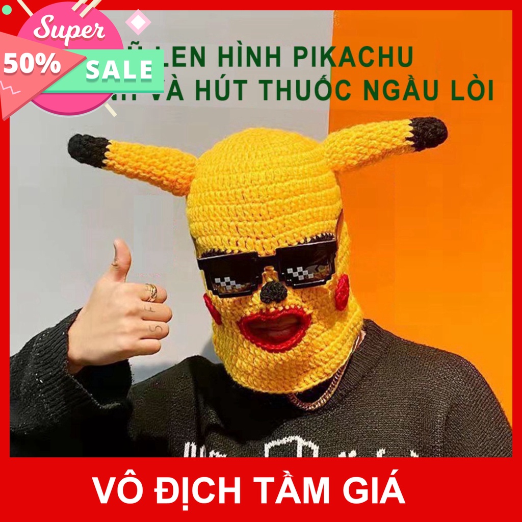 Mũ len hình Pikachu đội đầu hài hước, Mặt nạ dễ thương, Mũ Len đội đầu độc lạ