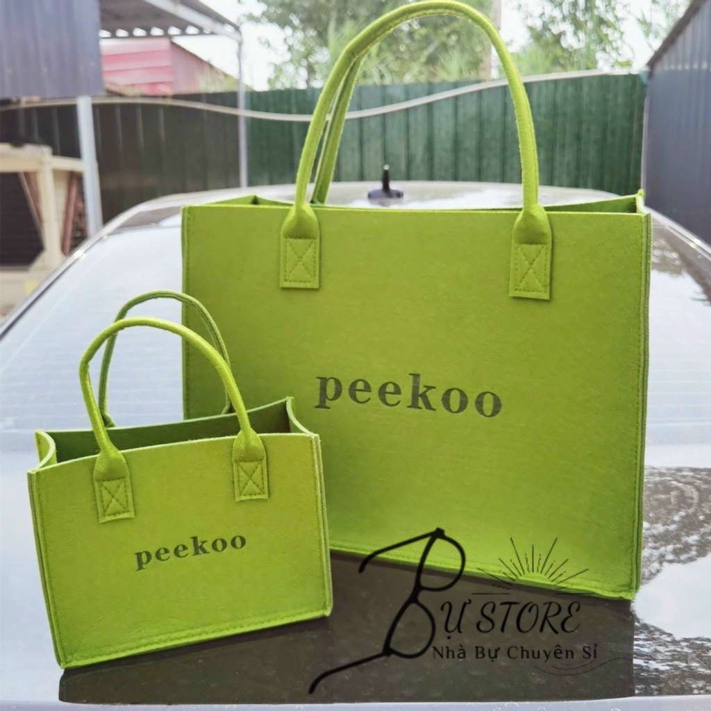 Set 2 túi xách tay in chữ Peekoo màu xanh bơ dành cho nữ Hot trend 2022 siêu thời thượng
