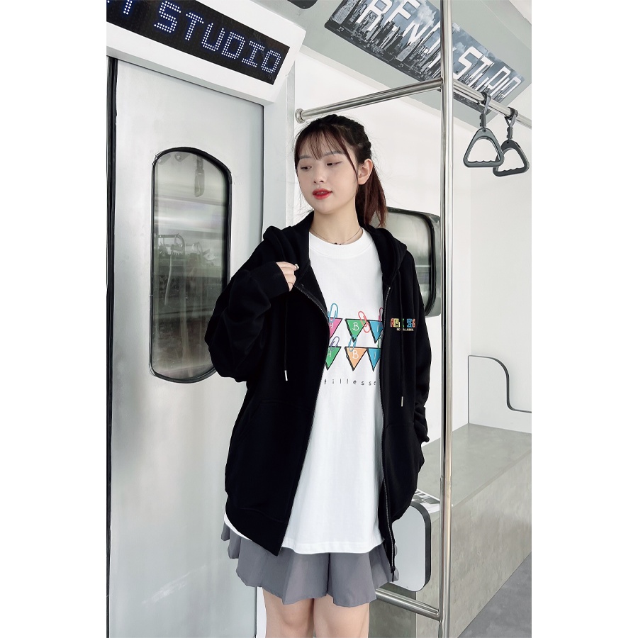 Áo Hoodie Zip chữ thêu Wabisabi nỉ cotton 100% chân cua chính phẩm - WSHD1