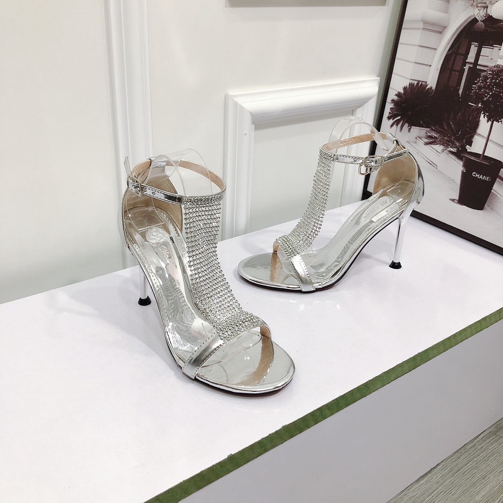 Sandal cao gót đính đá dây xoàn lấp lánh 9cm kiểu dáng sang chảnh cực tôn chân kèm ảnh thật - MT Shoes
