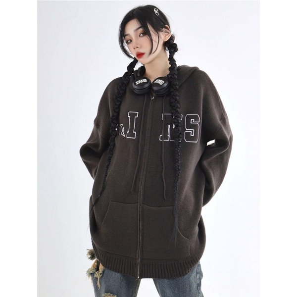 Áo len kéo khoá có mũ