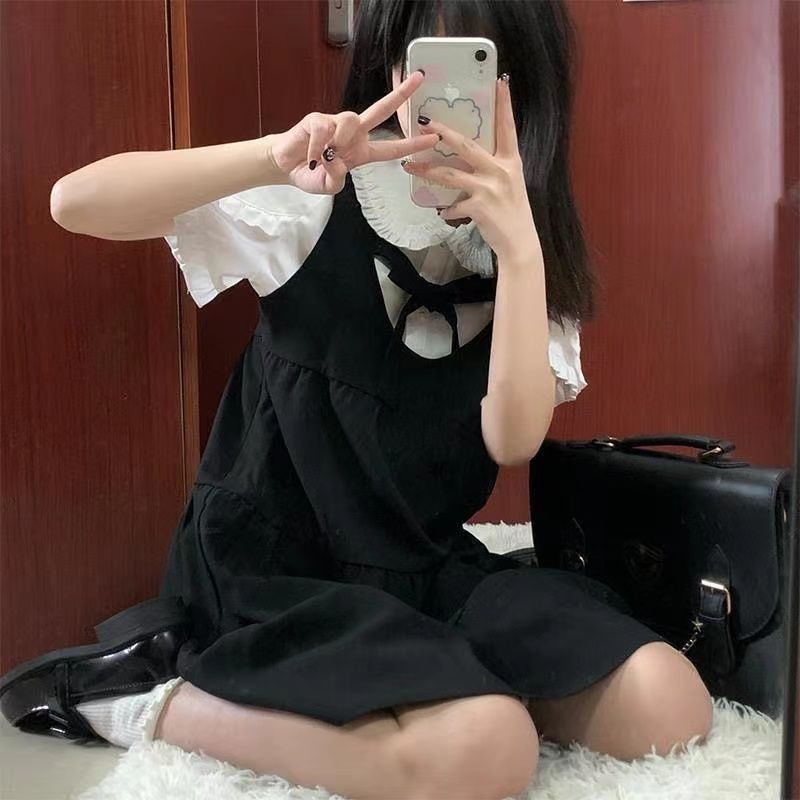 Váy yếm Set Áo Váy Hai Dây Dáng Rộng Phong Cách Mới Ngọt Ngào Thời Trang Mùa Hè Cho Nữ