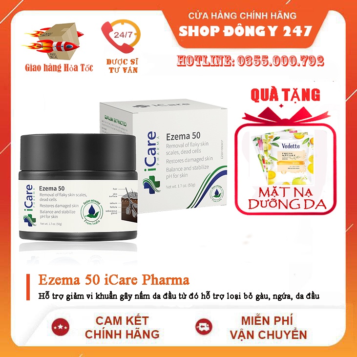 ✅ Ezema 50 iCare Pharma 👍[Freeship] ❤️ - Cao dược liệu giảm nấm da đầu chiết xuất từ Gurjun Ấn Độ 50g