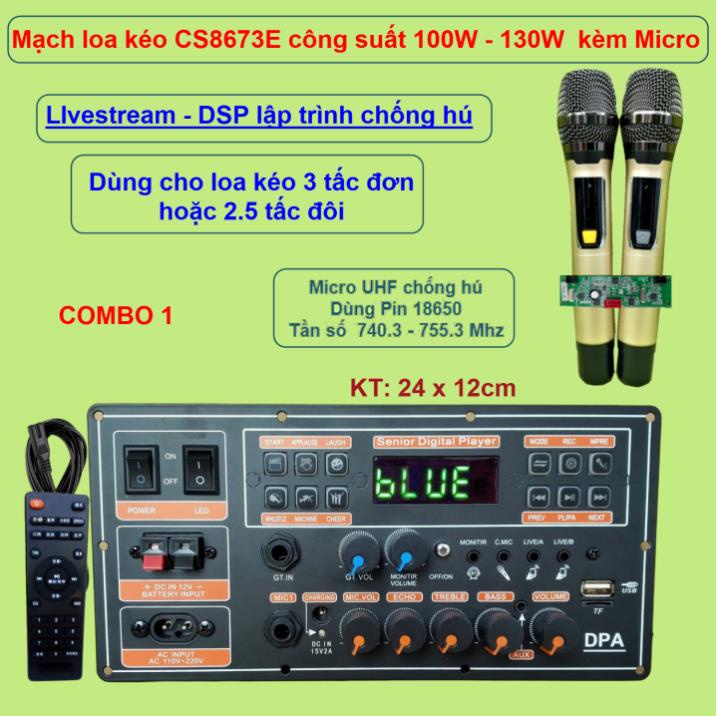 Mạch loa kéo LIVESTREAM DSP lập trình chống hú IC CS8673E công suất thực– 130W, Bluetooth thế hệ mới kèm Micro