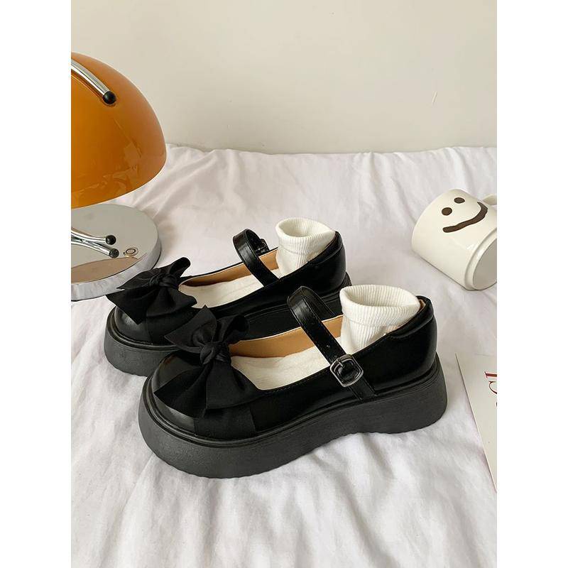Giày Mary Jane Mùa Hè 2022 Đế Dày Thắt Nơ Bằng Da Phong Cách Pháp Cho Nữ