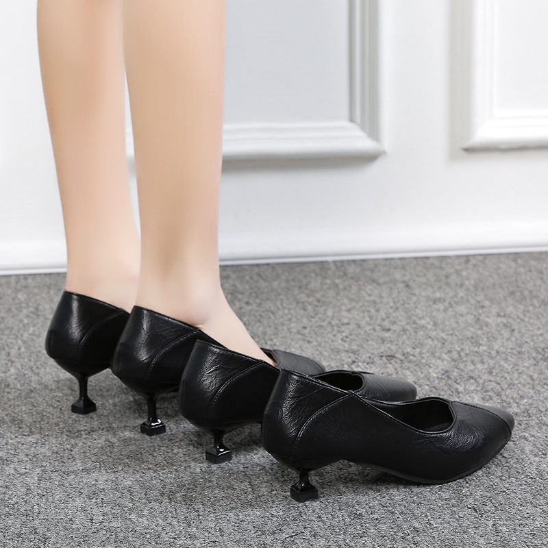 Giày Cao Gót Da Mềm Màu Đen Thời Trang Công Sở Cho Nữ