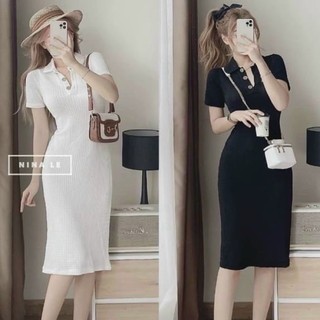Đầm body polo chất xốp quang châu cao cấp mền mịn co giãn ôm dáng