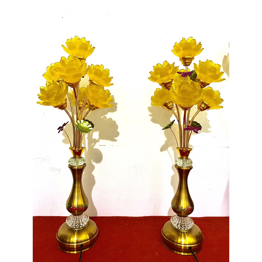 Đôi đèn hoa sen lưu ly 5 bông, 7 bông 72 cm - đèn thờ, dâng phật D57C