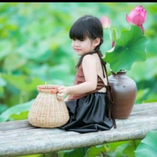 Set Yếm đào cho bé gái vải lụa ngọc trai cao cấp màu đỏ, nâu, trắng